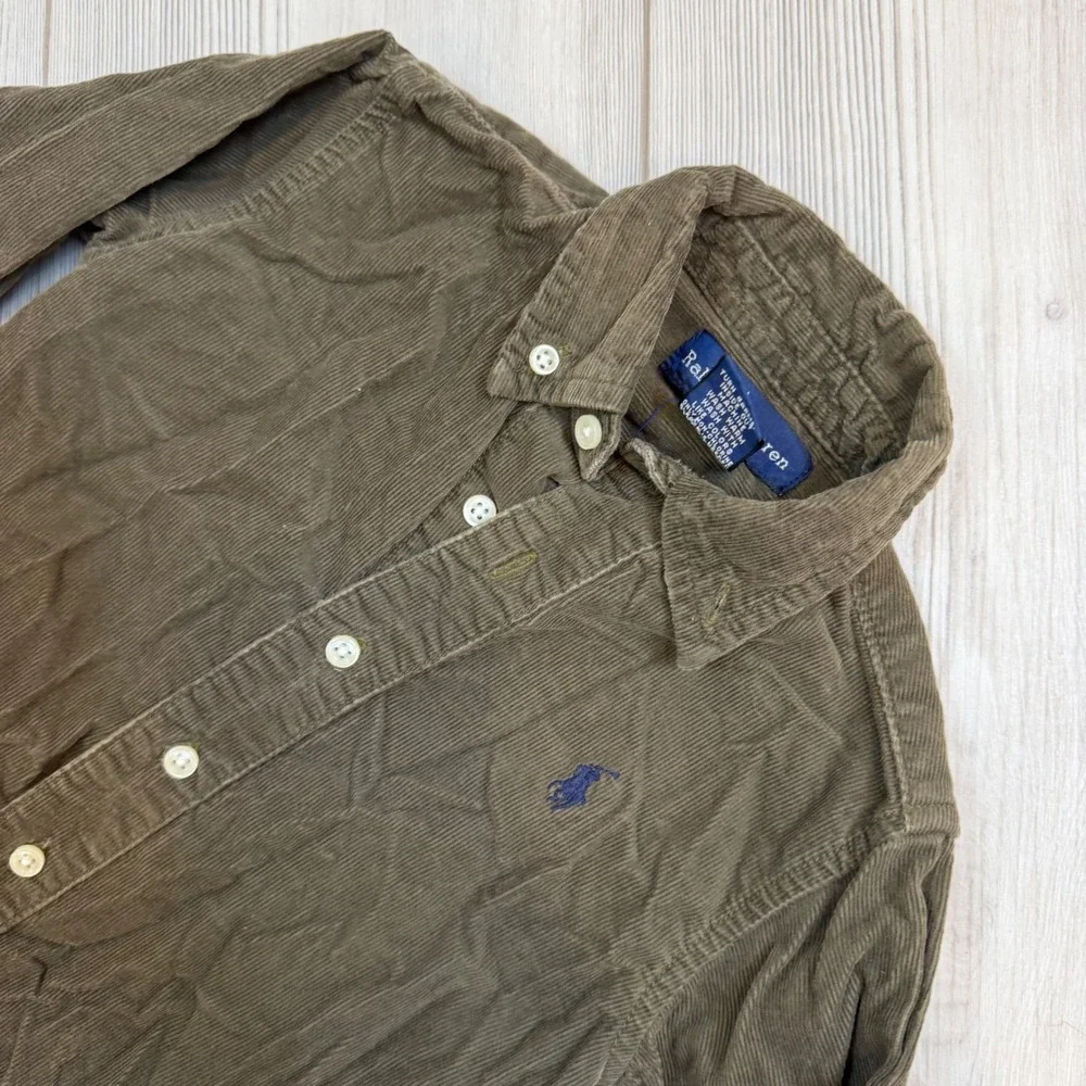 Vintage Ralph Lauren Baby Boys Olive Brown Corduroy Coverall Jumpsuit 18M